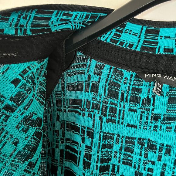 Ming Wang Cardigan Size 3X Teal Black Funky Artsy Abstract Colorful Work Office - Picture 12 of 15